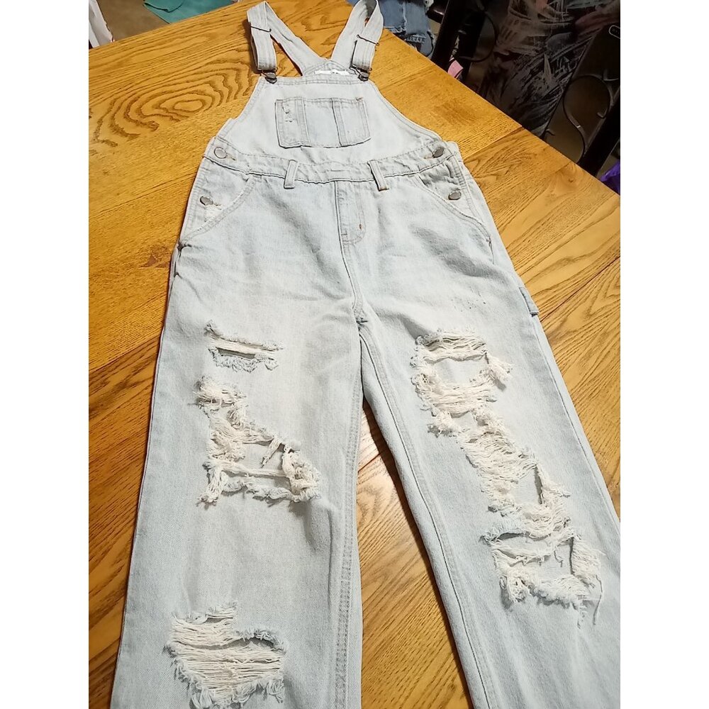 RSQ OVERALLS Jeans Womens SMALL / MEDIUM ? ? BLUE Preowned DISTRESSED Denim - Picture 10 of 10